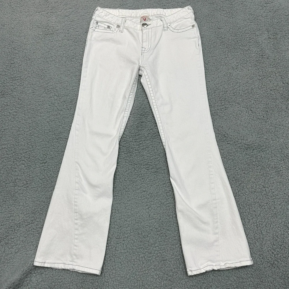 True Religion Jeans Women 32 White Bootcut Made in USA Stretch Denim Low Rise